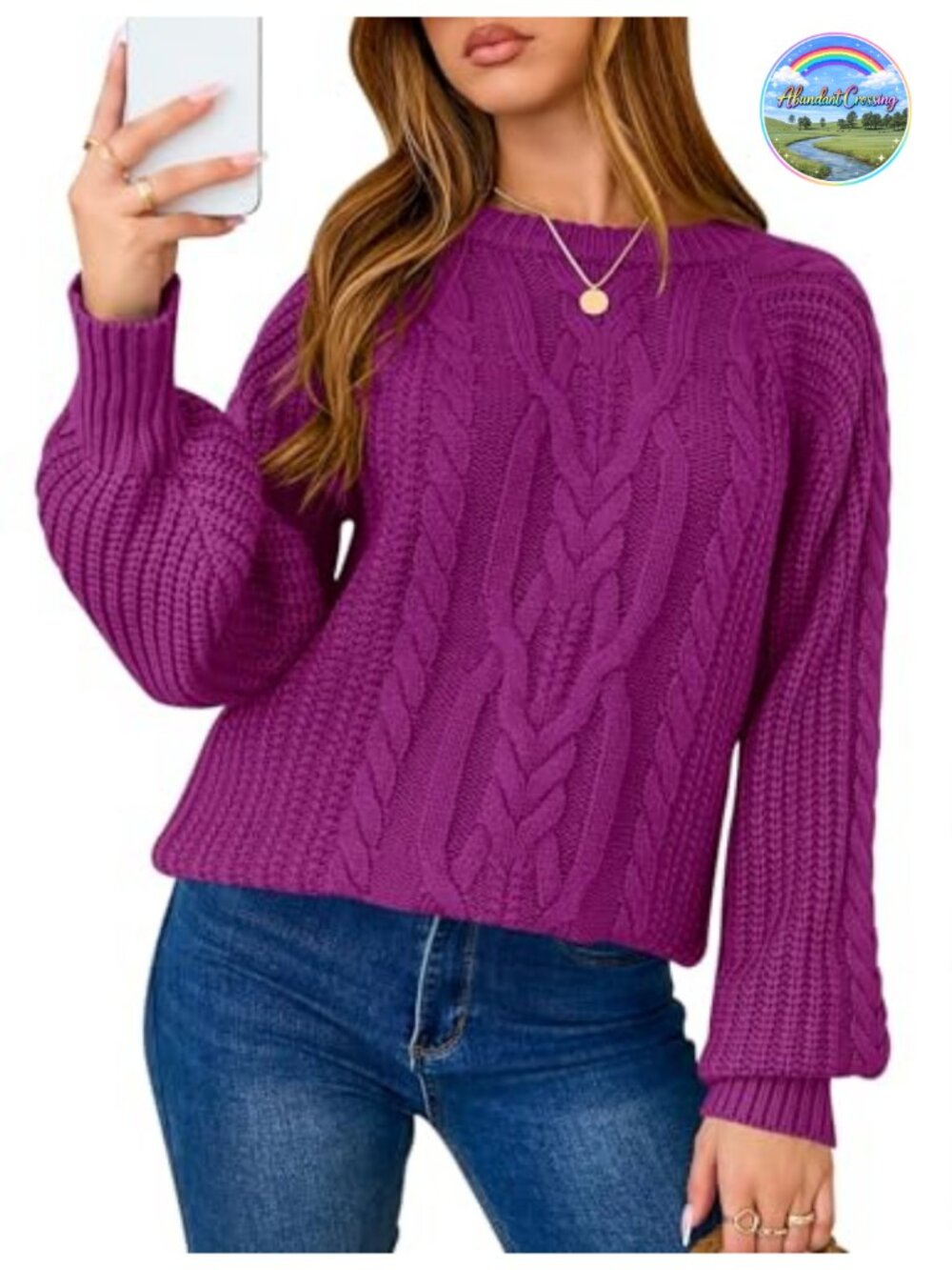 Oversized Chunky Cable Knit Pullover Sweater for Women Long Sleeve Crew Neck
